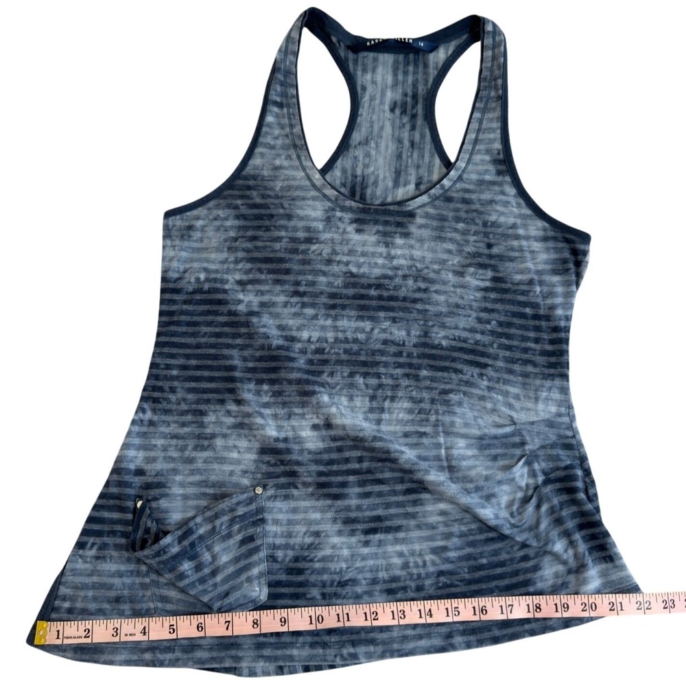 Karen Millen Blue Tie Dye Striped Racerback Tank Top Asymmetrical Hem Size 14 - Picture 9 of 9